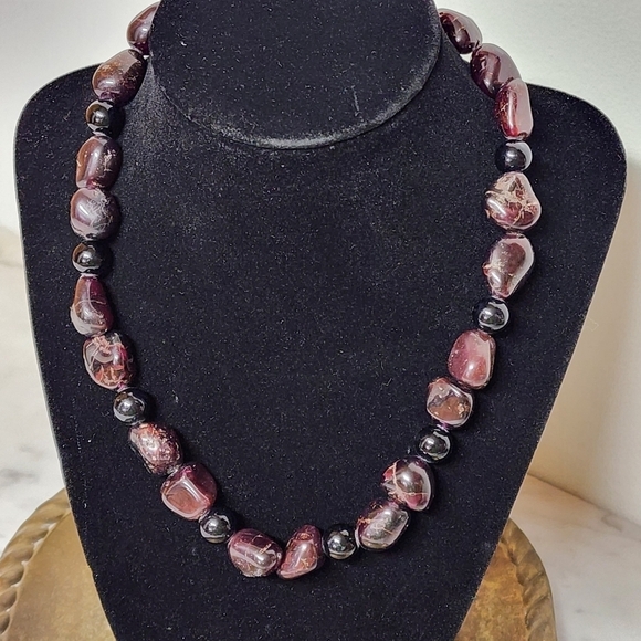 Vintage Tumbled Amethyst Chunky Necklace Polished Stone Raw Heavy Chakra 16" - Picture 7 of 12